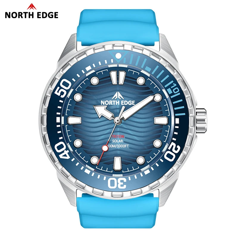 Reloj de buceo solar NORTH EDGE TRITON para hombre, reloj deportivo de buceo profesional de lujo con cuarzo, acero inoxidable 316L y sumergible a 300 m