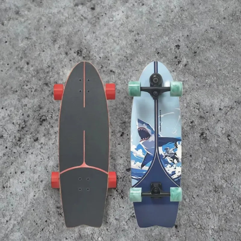 Tabla de skate para practicar surf en tierra, con 7 capas de madera de arce canadiense, diseño con forma de pez, para adultos, con gráficos personalizados.