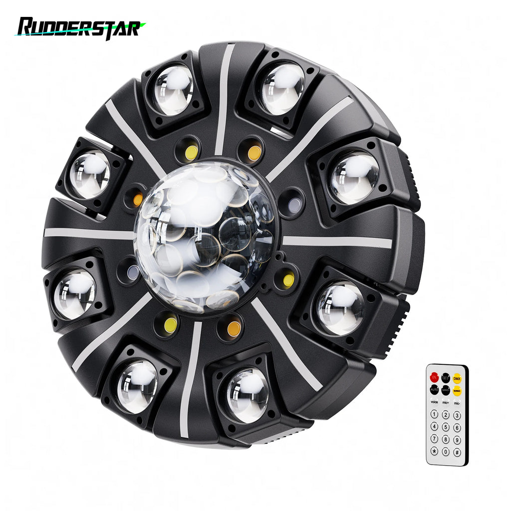 Luz Móvil de 150W con 8 Brazos, Luces LED RGBW, Bola Mágica, Luces Láser, Efecto de Haz, Proyector de Iluminación para Escenarios, Discotecas y Fiestas