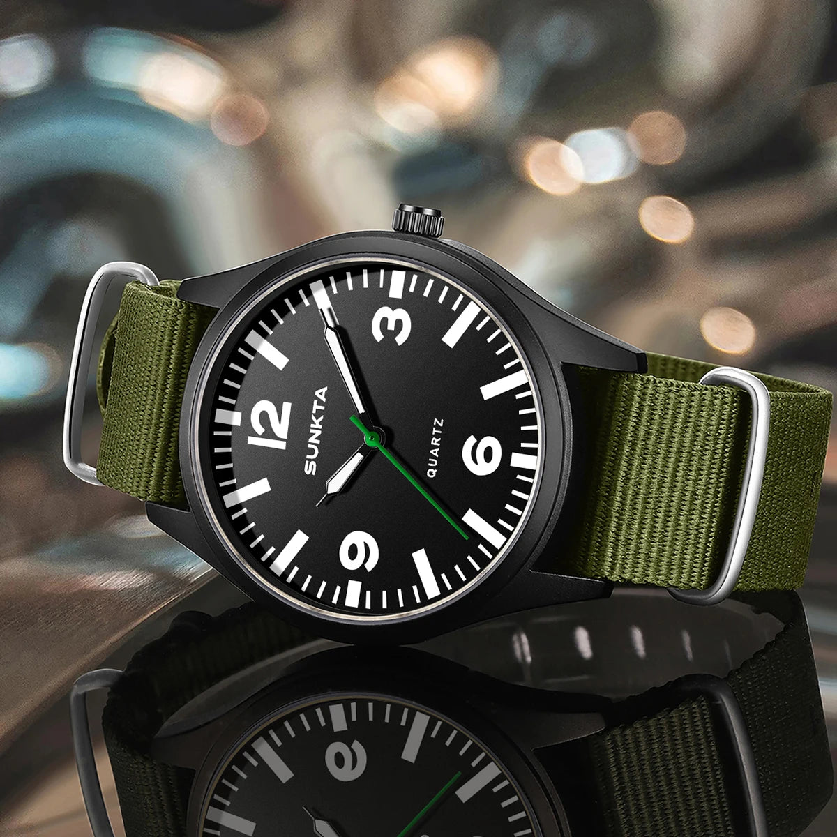 Reloj de lujo para hombre SUNKTA, de cuarzo, con fecha, correa de nailon y piel, resistente al agua, luminoso, militar, deportivo para hombre, relogios masculino