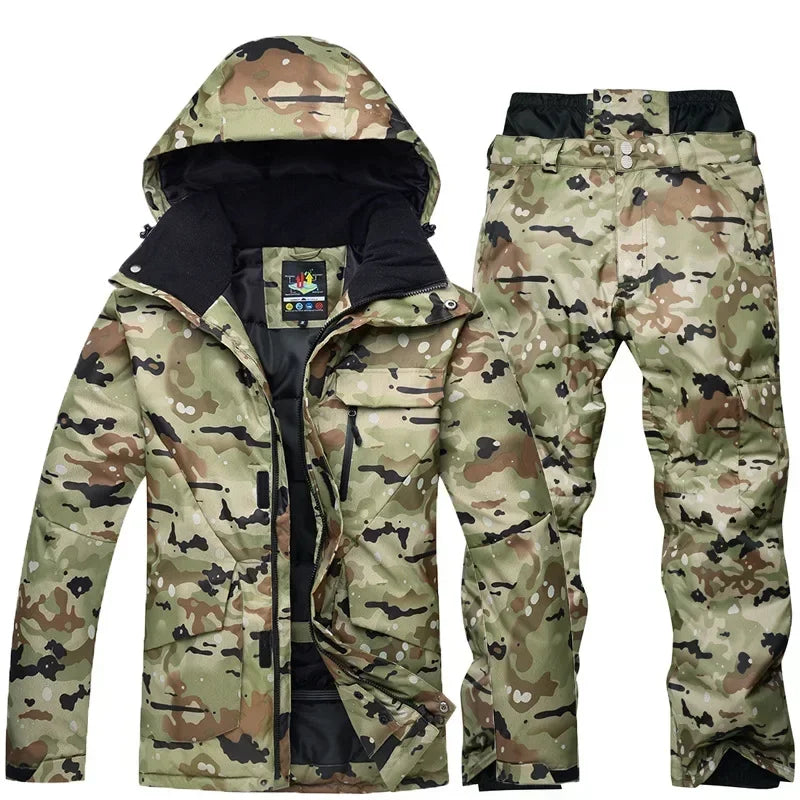 Ropa de Snowboard para Hombre, Conjunto de Traje de Esquí Súper Cálido con Camuflaje, Chaqueta Impermeable, Cortavientos y Transpirable para Escalar Montañas