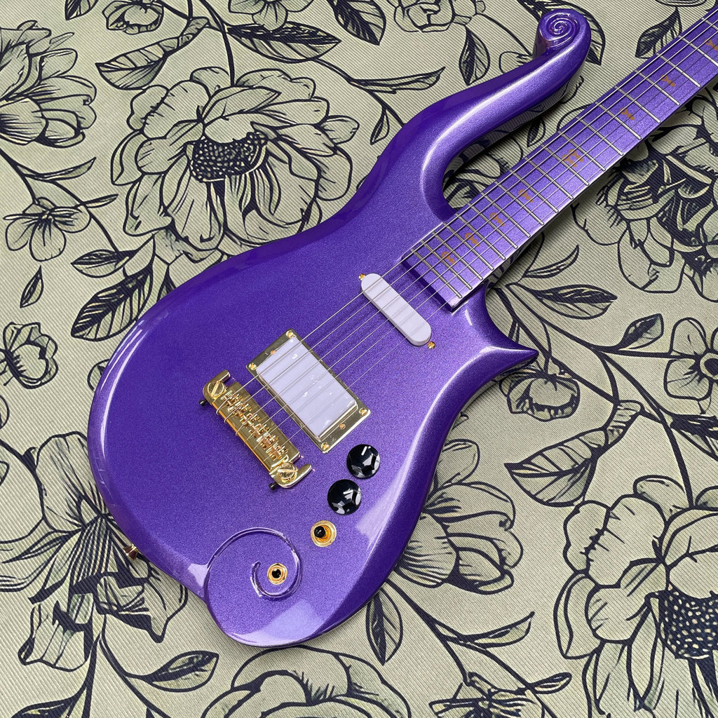 Guitarra eléctrica con degradado púrpura perlado, diapasón de arce con herrajes dorados, guitarra eléctrica de rock para principiantes
