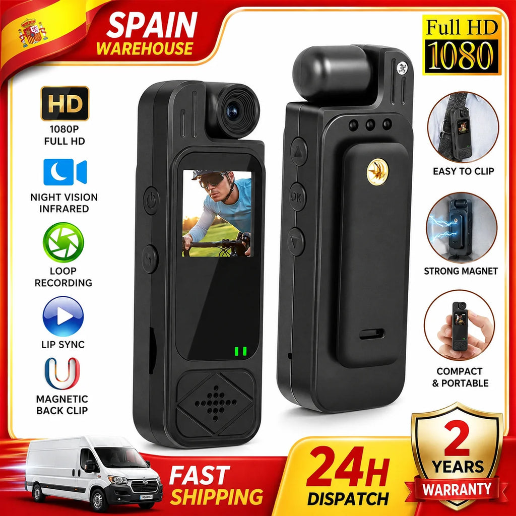 Mini Cámara Corporal 1080P HD, Cámara Deportiva con Visión Nocturna Infrarroja, Grabadora de Video Digital, Cámara Corporal de 1.3 Pulgadas, Pequeña Videocámara Policial