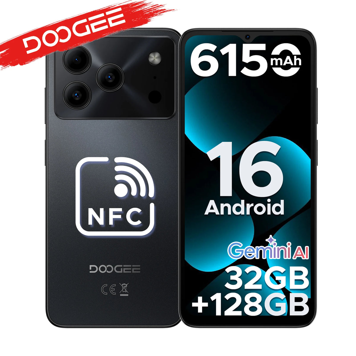 Smartphone DOOGEE Note56 Pro Android 16, 32 GB RAM (4+28), 128 GB ROM, batería de 6150 mAh, pantalla de 6,56 pulgadas a 90 Hz, 13 MP + 8 MP, Widevine L1, NFC