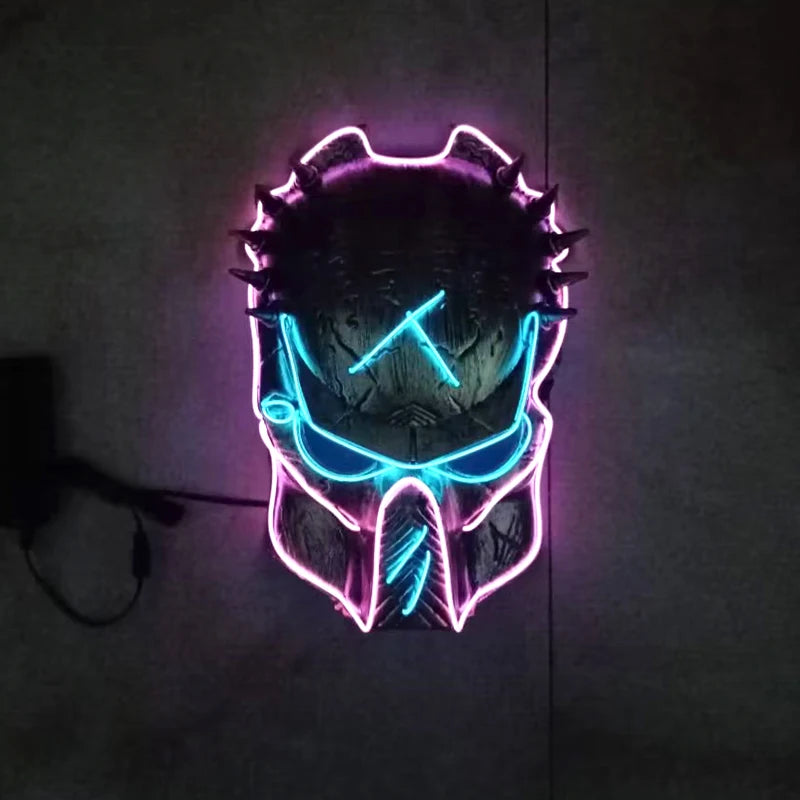 Máscara de depredador de película de Cosplay, accesorio de fiesta de cara completa, máscara Led de neón, iluminación en la oscuridad para decoración de fiesta de Halloween