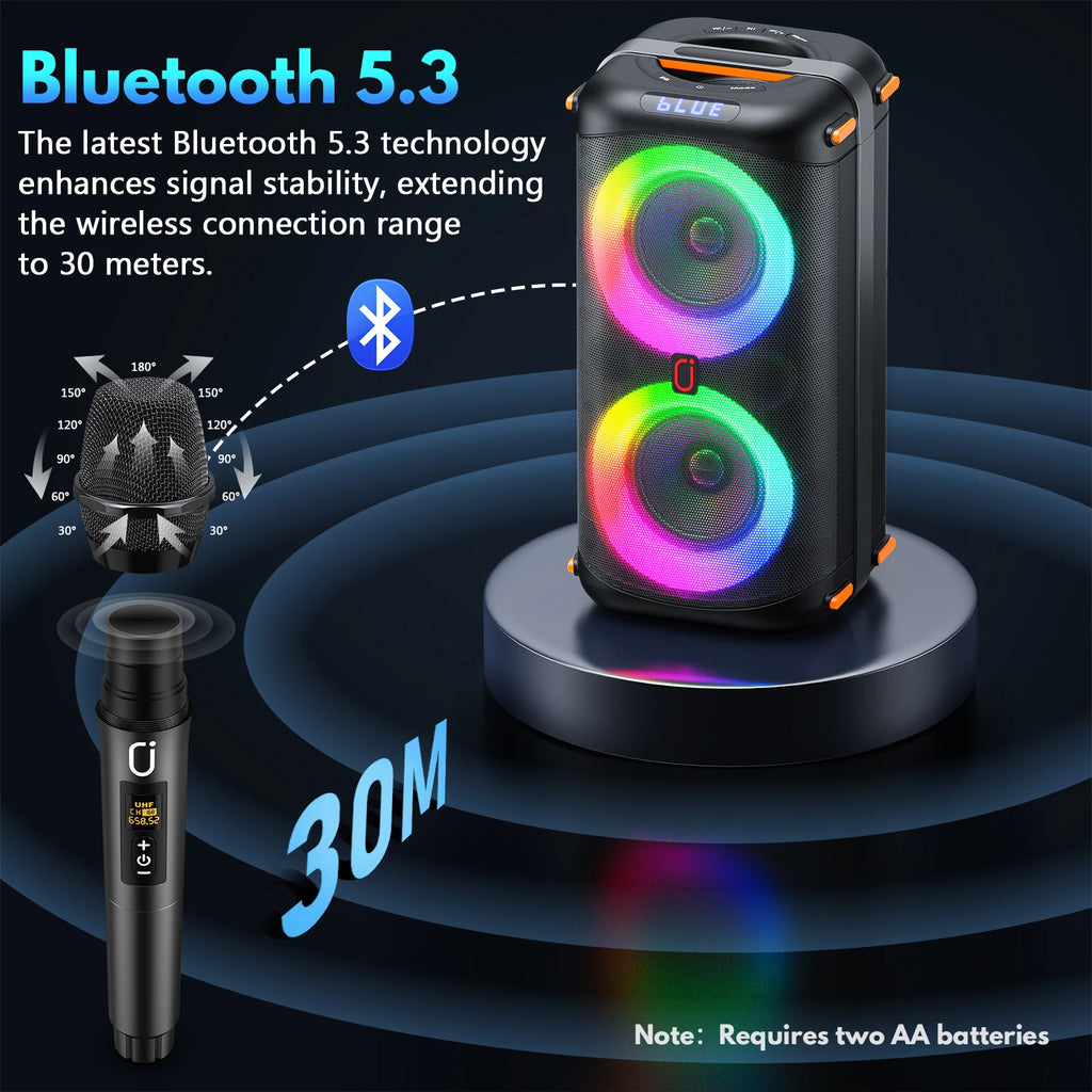 Altavoz inalámbrico Bluetooth T27, máquina de karaoke con 2 micrófonos, altavoz de karaoke para fiestas en casa con luz LED