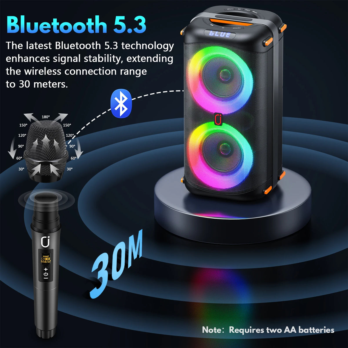 Altavoz inalámbrico Bluetooth T27, máquina de karaoke con 2 micrófonos, altavoz de karaoke para fiestas en casa con luz LED