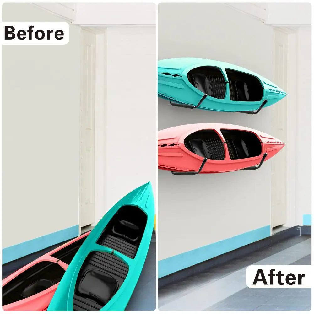 Juego de 4 ganchos de pared resistentes para almacenamiento de kayak, soportes de garaje tipo jumbo para canoa y kayak