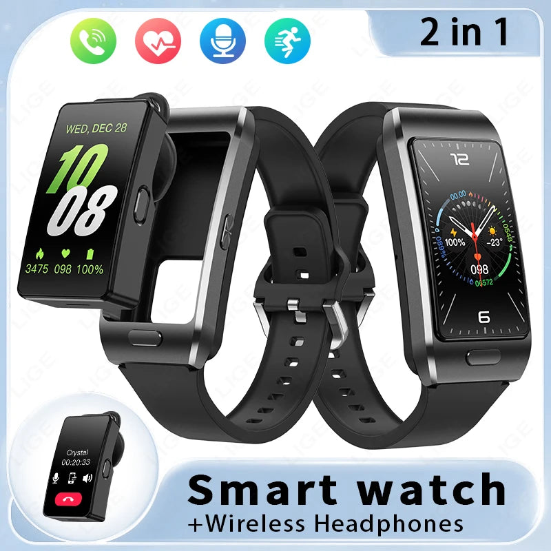 Reloj inteligente LIGE 2 en 1 con auriculares TWS de 1,57" para hombre y mujer, reloj deportivo de fitness con GPS, ECG, frecuencia cardíaca, llamadas Bluetooth y música