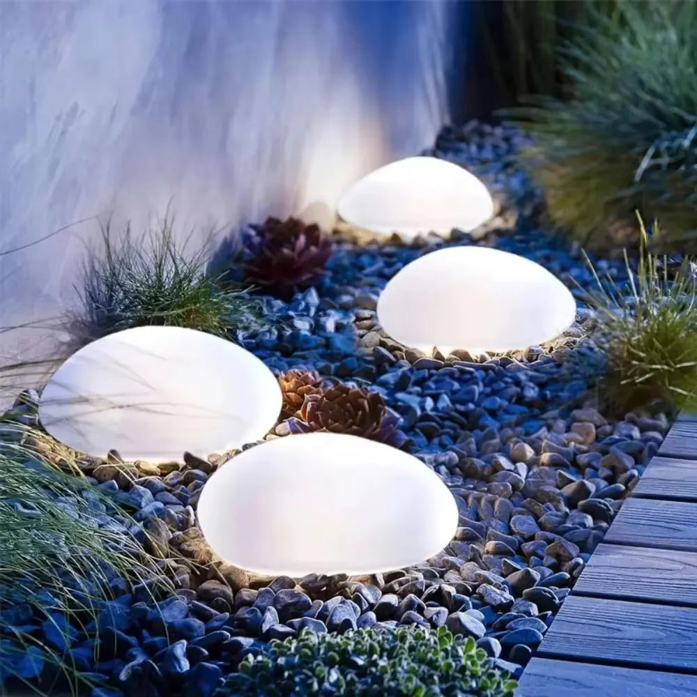 Lámpara LED solar para jardín, piedra artificial tipo canto rodado, luz para césped, montaje semiempotrado para caminos, decoración de patio, iluminación de jardines