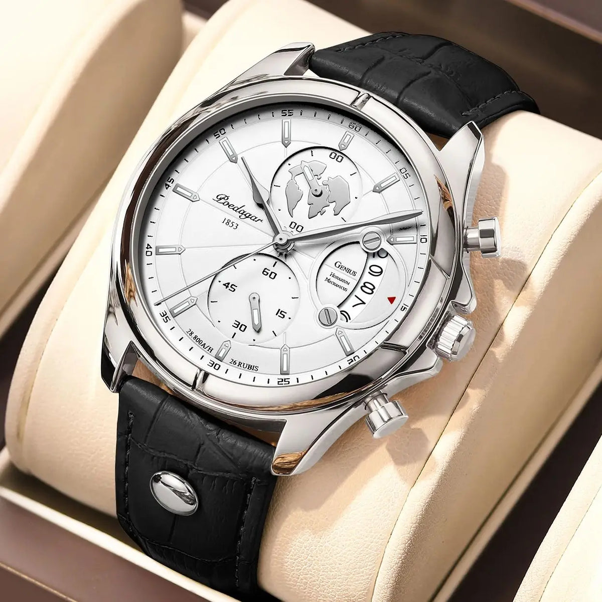 POEDAGAR Reloj de Pulsera de Lujo para Hombre Cronógrafo Fecha Impermeable Cuero Relojes de Cuarzo Casuales para Hombre Reloj Deportivo Masculino Reloj