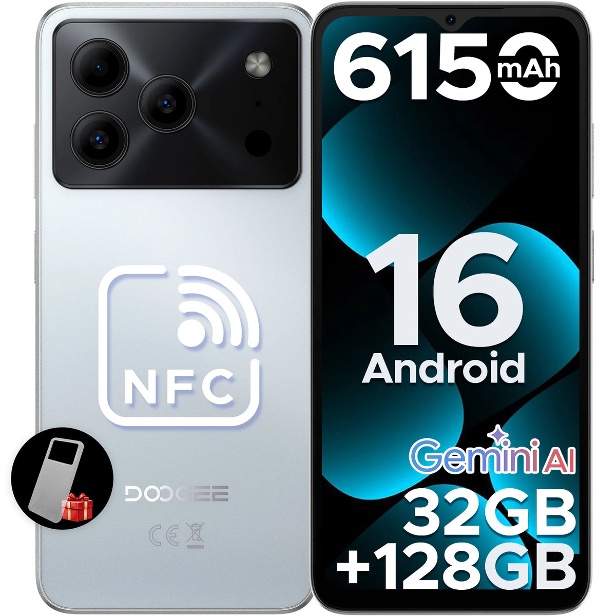 Smartphone DOOGEE Note56 Pro Android 16, 32 GB RAM (4+28), 128 GB ROM, batería de 6150 mAh, pantalla de 6,56 pulgadas a 90 Hz, 13 MP + 8 MP, Widevine L1, NFC