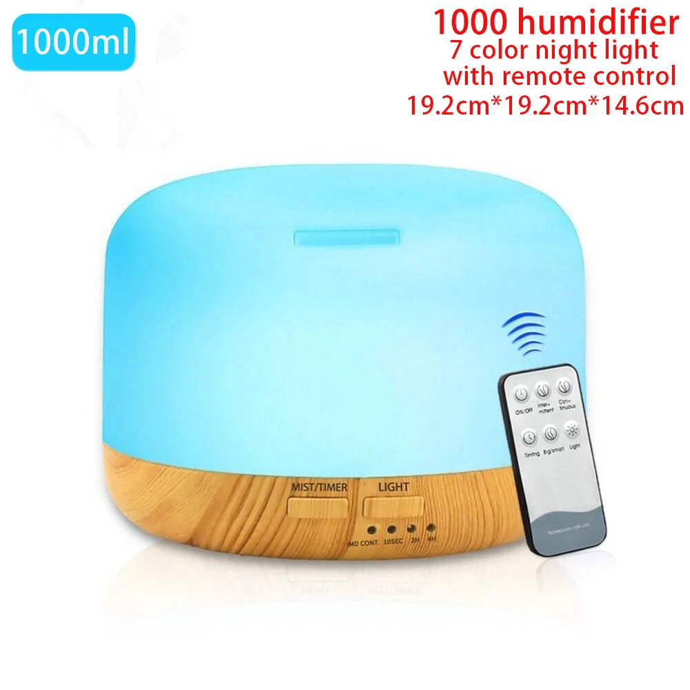 Difusor de aceites esenciales aromaterapia Humidificador de aire ultrasónico Control remoto automático Humidificador 300 500 1000ml