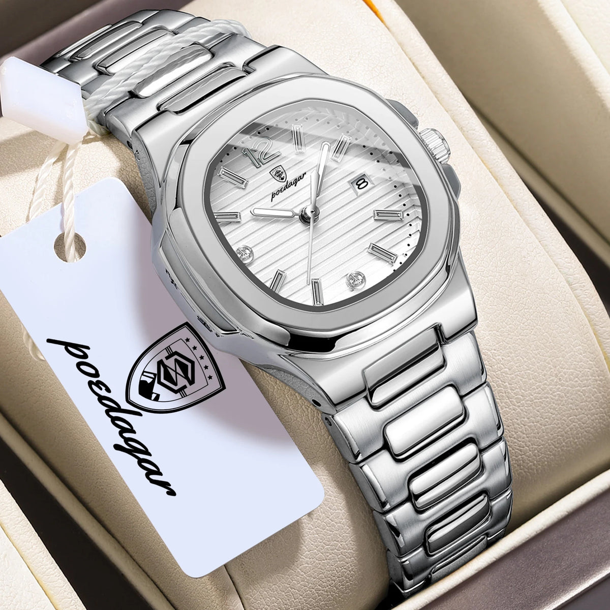 POEDAGAR Reloj de mujer de moda, luminoso, impermeable, de acero inoxidable, reloj de cuarzo con fecha, elegante reloj de pulsera para dama