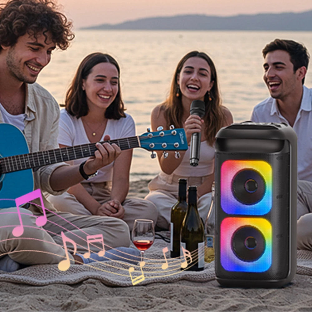 Altavoz Bluetooth Grande T37, Máquina de Karaoke con Dos Micrófonos, USB, Tarjeta TF, Grabación, TWS, Altavoz de Karaoke con Reverberación