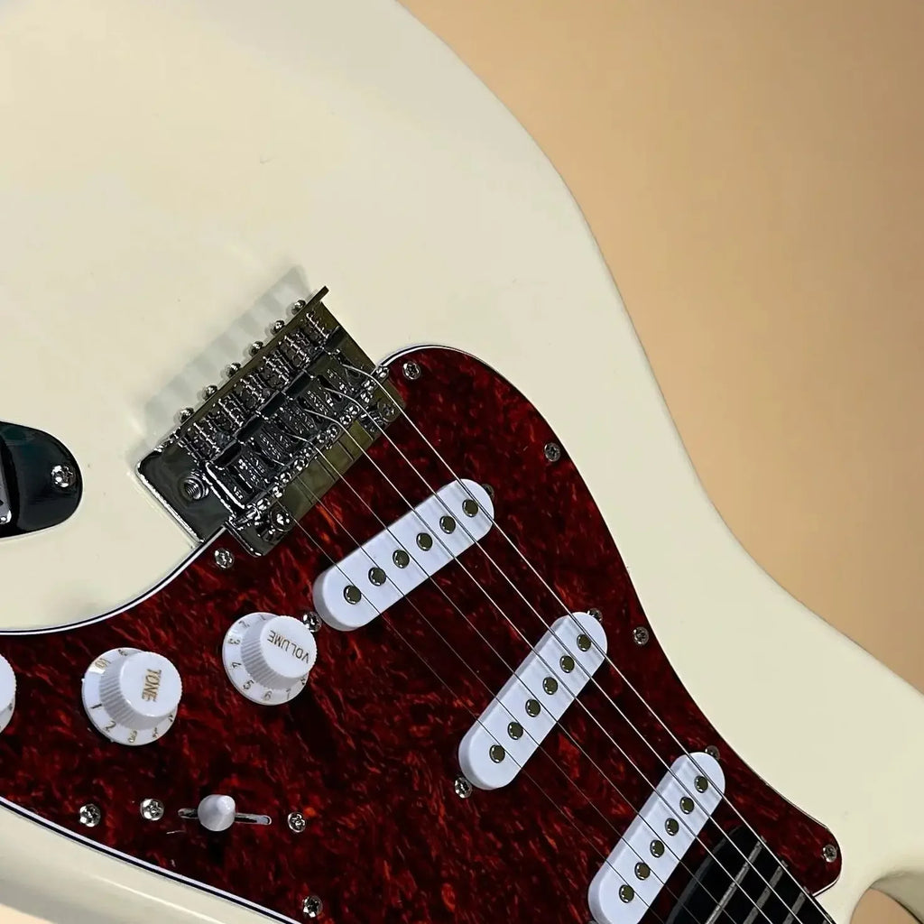 Guitarras, color crema amarillento, diapasón de palisandro, protector de cuero de tortuga rojo, cuerpo, 22 trastes.