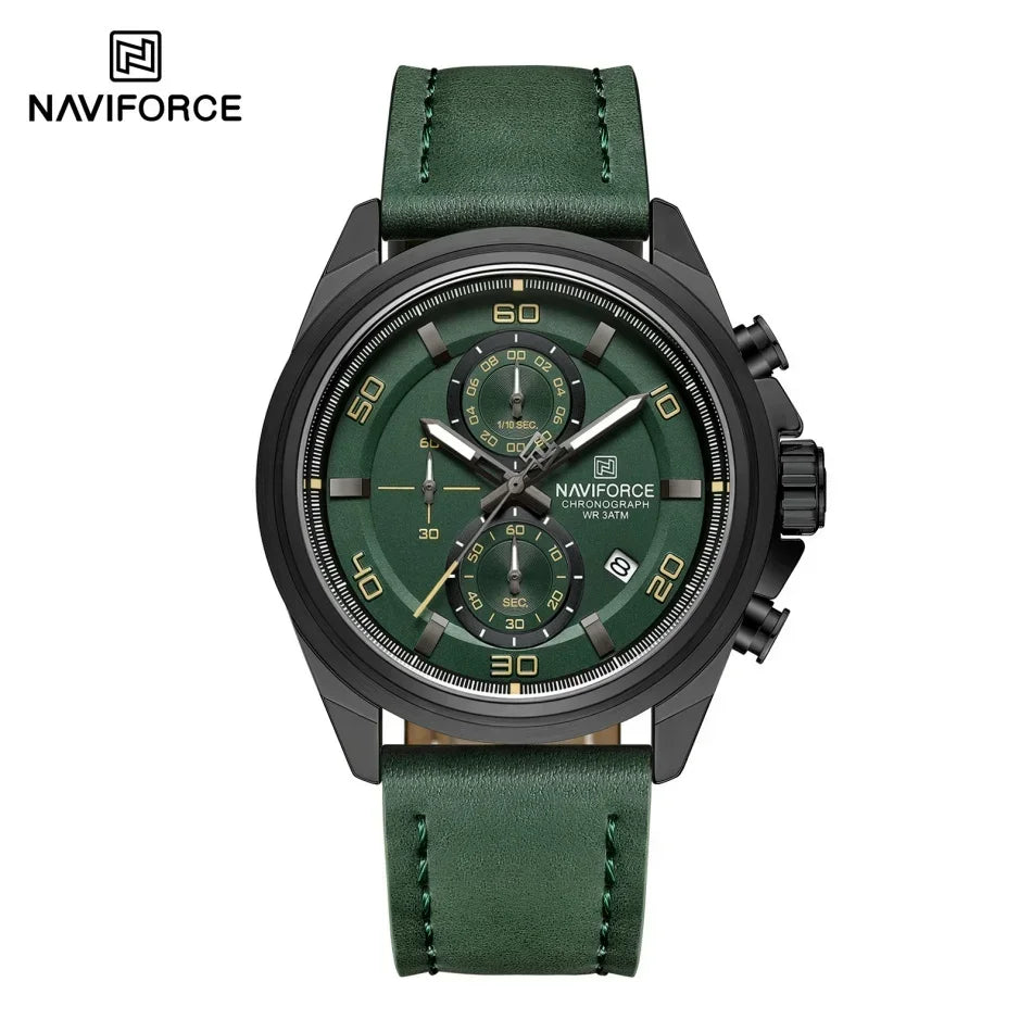 Reloj de pulsera para hombre NAVIFORCE, original, de negocios, de lujo, con correa de cuero, cronógrafo deportivo, resistente al agua 3ATM, de cuarzo
