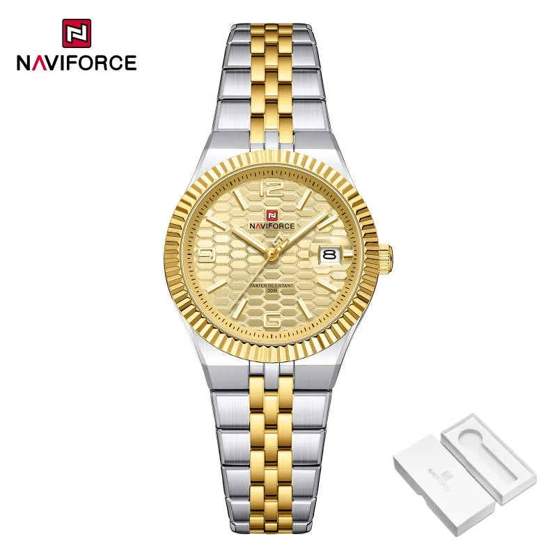 Reloj de mujer NAVIFORCE NF5079 de cuarzo, deportivo, resistente al agua, de alta calidad, con correa de acero, romántico, para dama