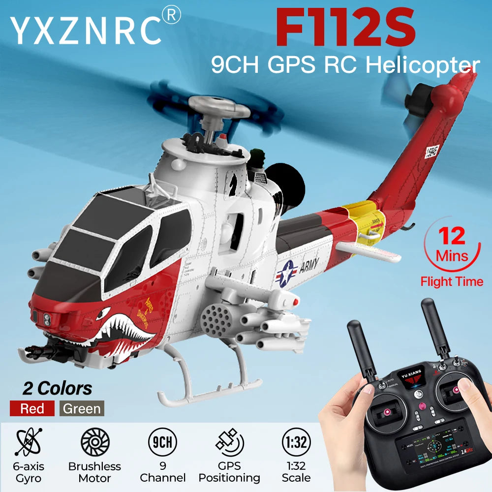 Helicóptero RC YUXIANG F112S, Avión de 9 Canales, Escala 1/32, Sin Escobillas, Giroscopio de 6 Ejes, Posicionamiento GPS, 12 Minutos de Tiempo de Vuelo, con Radar Láser y Flujo Óptico