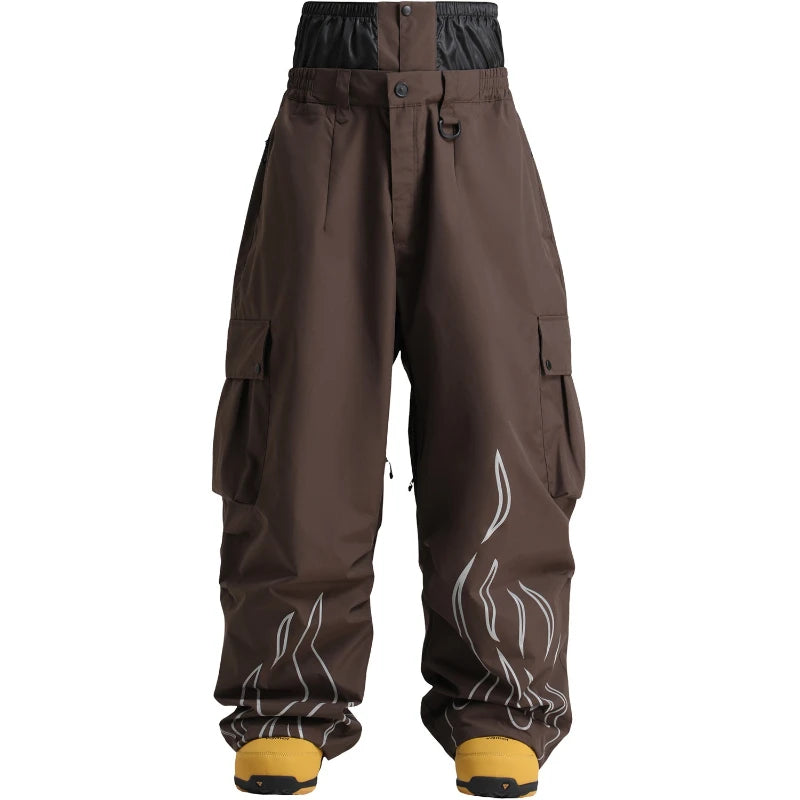 Nuevo GSOU SNOW reflectante llama gráfico hombres holgados Snowboard pantalones de invierno mujeres nieve impermeable Cargo snowboard pantalones de esquí