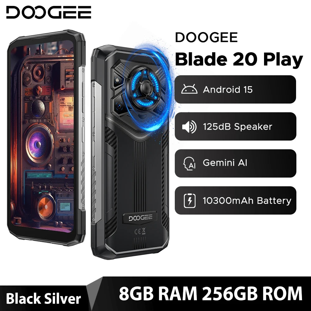 Versión global DOOGEE Blade20 Play, teléfono móvil resistente 5G de 6.6'', IA Gemini, altavoz de 125dB, batería de 10300mAh, NFC, Android 15
