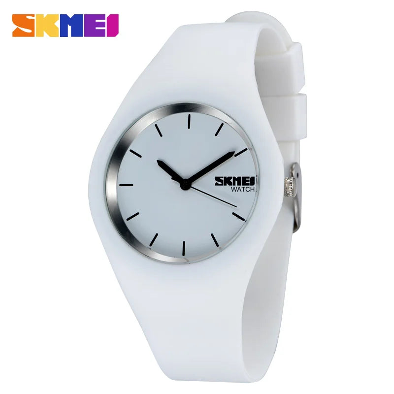 SKMEI Women Watches Man Silicone Strap 3Bar Waterproof Clock Quartz Wristwatches For Lady Fashion Casual Watch Female Gift 9068