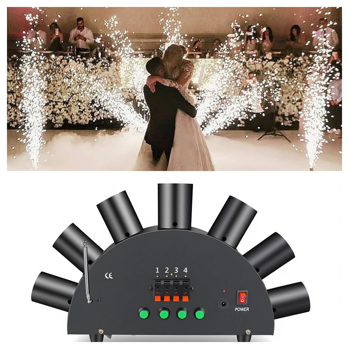 Máquina de Chispas Frías con Efecto de Ventilador, Fuente Pirotécnica de Escenario con Control Remoto, Sin Humo, para Decoración de Escenarios en Bodas y Fiestas de Compromiso