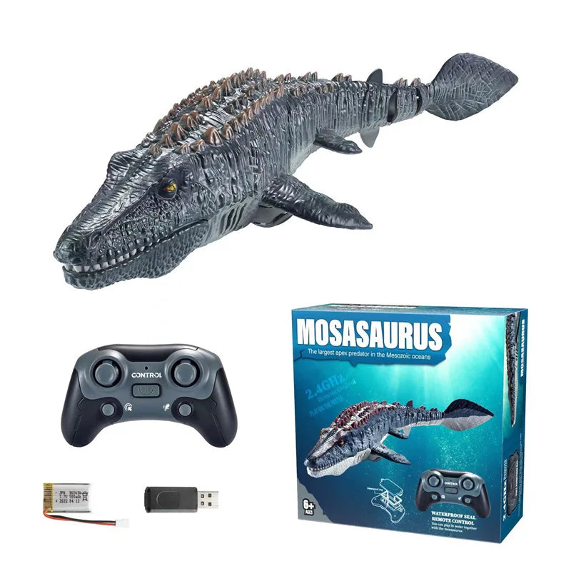 Juguete de barco de dinosaurio Mosasaurus RC, control remoto de 2.4GHz, barco de animal acuático eléctrico para niños, piscina al aire libre, regalo de cumpleaños de verano para niños