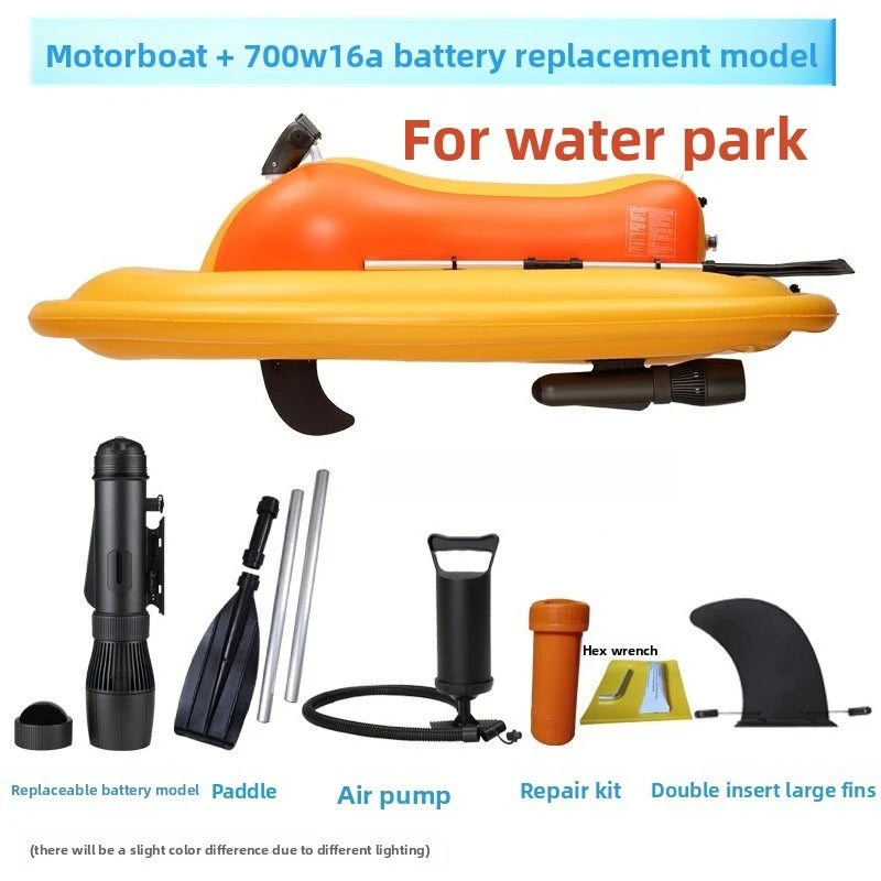 Moto acuática inflable con propulsión a hélice, motor eléctrico y dirección con manillar para piscina y lago