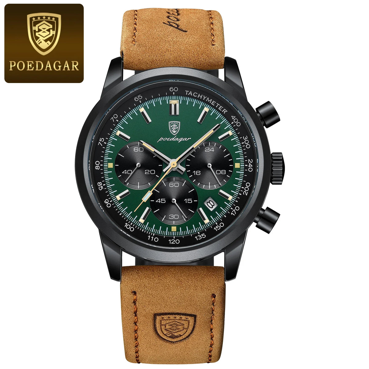 Reloj de cuarzo para hombre POEDAGAR, resistente al agua, luminoso, de cuero, estilo militar, cronógrafo, de lujo