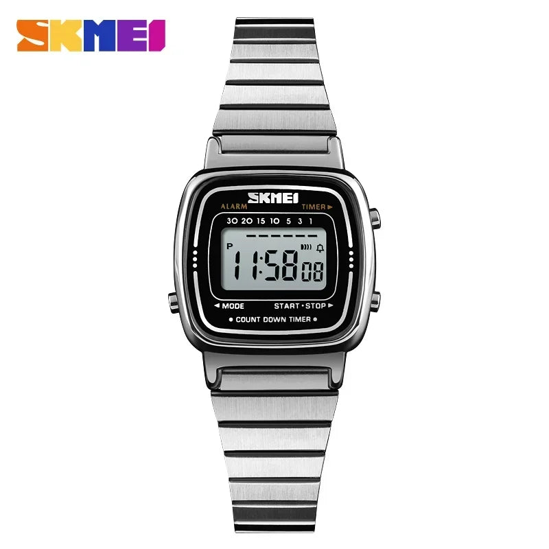 Reloj de lujo SKMEI 1901 para mujer, esfera pequeña, acero inoxidable, digital, resistente al agua, reloj de pulsera para dama, mujer y niña