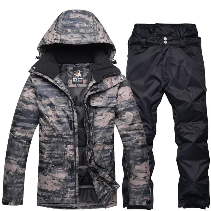 Ropa de Snowboard para Hombre, Conjunto de Traje de Esquí Súper Cálido con Camuflaje, Chaqueta Impermeable, Cortavientos y Transpirable para Escalar Montañas