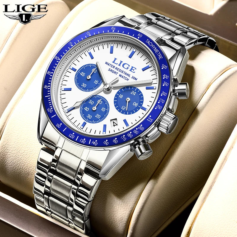 Relojes LIGE para hombre, NUEVO Reloj de pulsera de cuarzo de lujo, estilo casual de negocios, con calendario, cronógrafo, reloj deportivo para hombre 2026