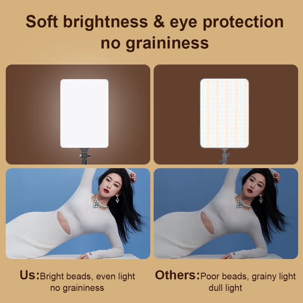 Luz LED de Video con Trípode Profesional, Control Remoto, Panel de Iluminación Regulable, Lámpara de Relleno para Fotografía en Estudio y en Vivo