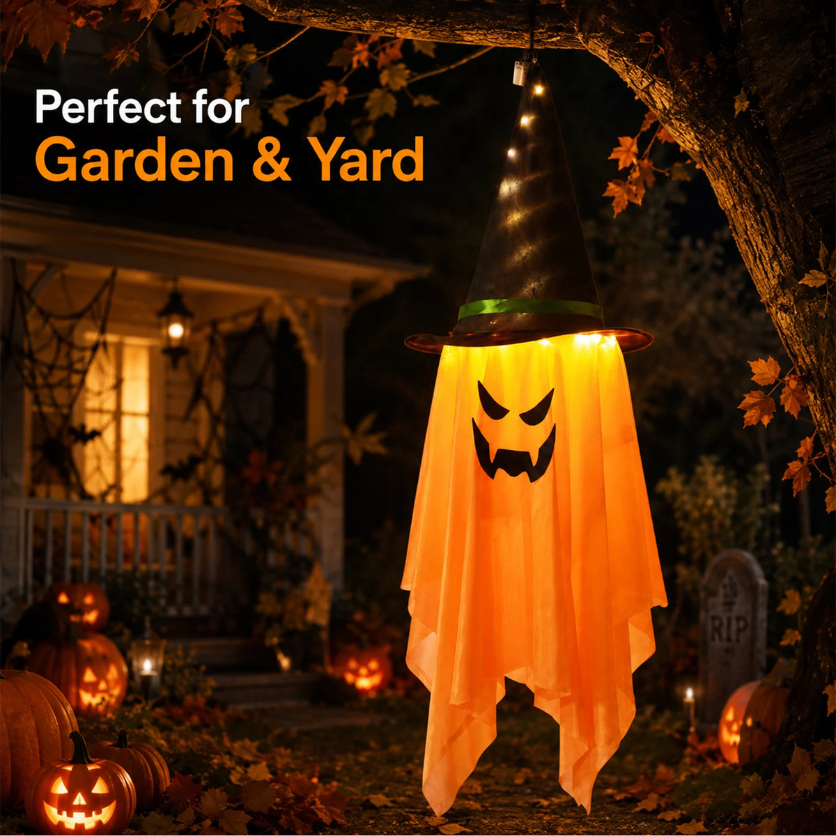 1 unidad de cadena de luces LED de fantasmas, decoración de Halloween para fiestas en el hogar, accesorio decorativo, luces de adorno para exteriores, funcionan con pilas