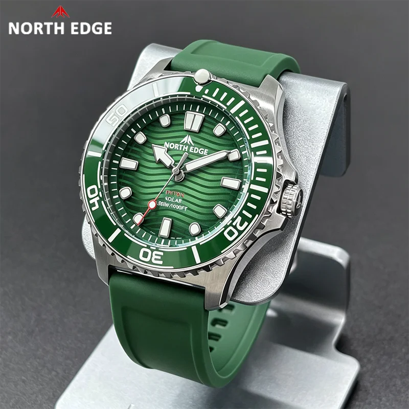 Reloj de buceo solar NORTH EDGE TRITON para hombre, reloj deportivo de buceo profesional de lujo con cuarzo, acero inoxidable 316L y sumergible a 300 m