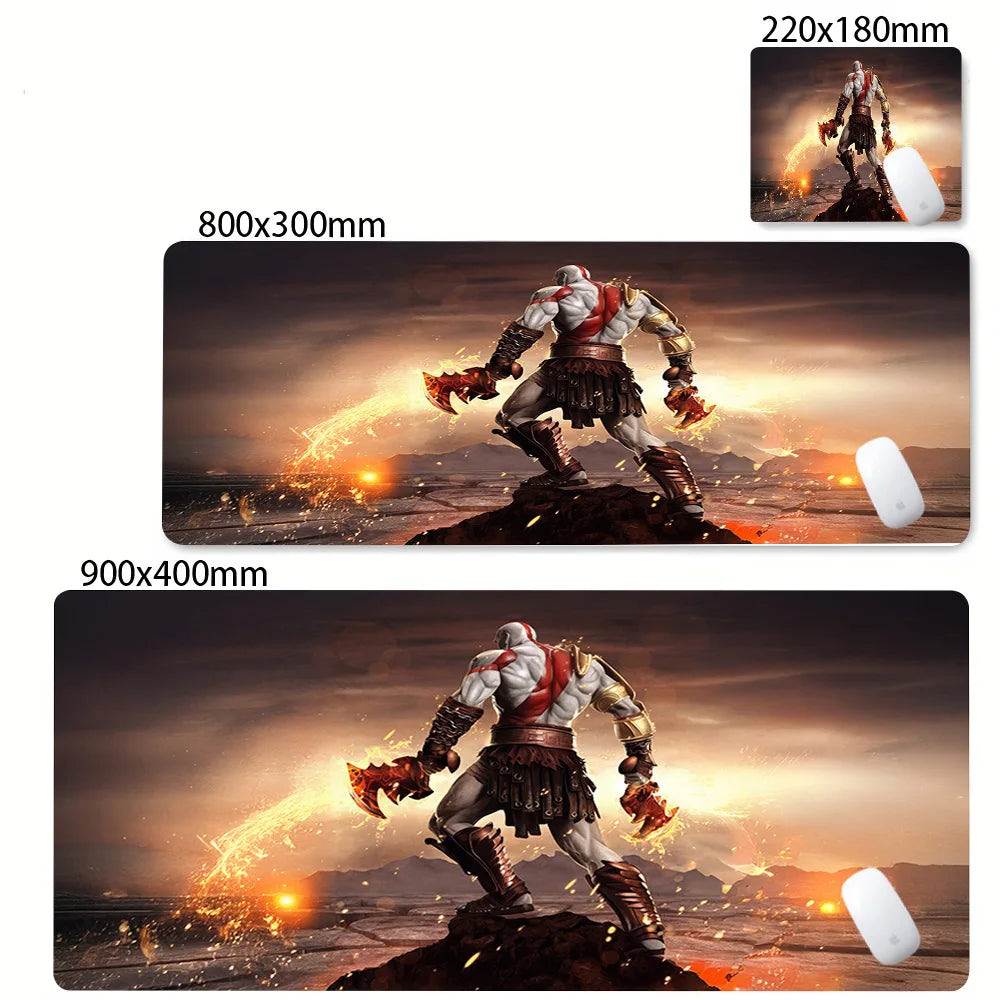 Alfombrilla de escritorio para teclado de ordenador, diseño de God of War Kratos, alfombrilla de ratón gaming grande, caucho natural, bordes cosidos, base antideslizante, alfombrilla de escritorio.