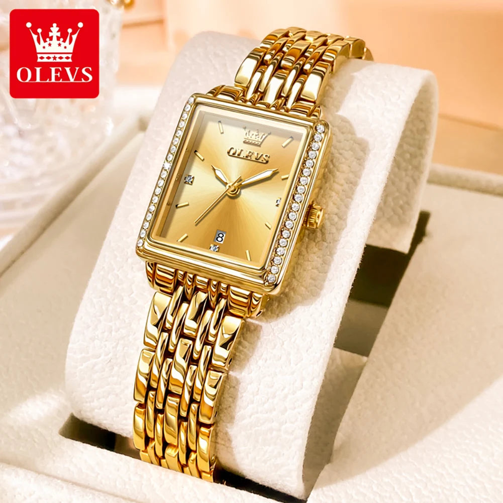 Reloj elegante para mujer OLEVS, reloj de cuarzo con diamantes, de acero inoxidable, impermeable, de alta moda, para negocios, reloj de lujo original para mujer