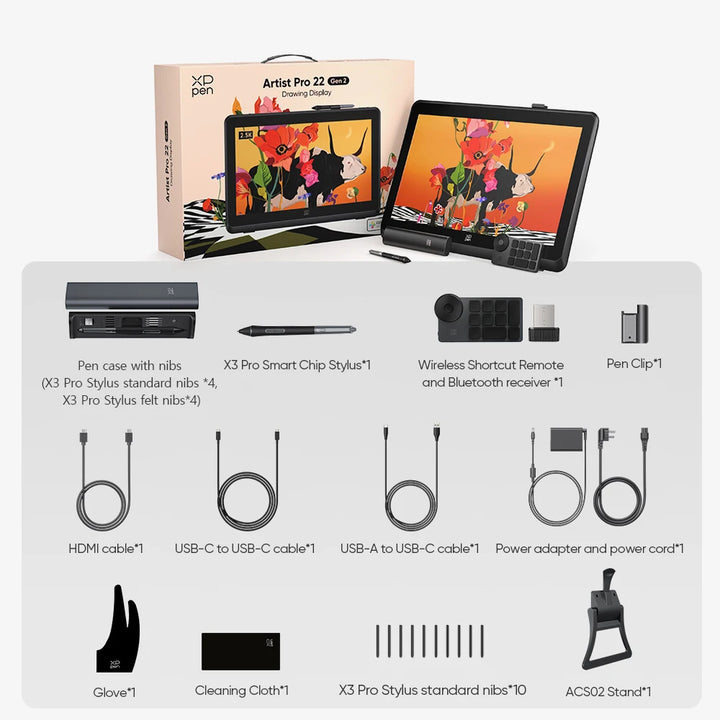 Tableta Gráfica XPPen Artist Pro 22 (Gen 2) con Monitor de Dibujo 2.5K QHD, Lápiz X3 Pro, 16K Niveles de Presión, Verificado por Calman