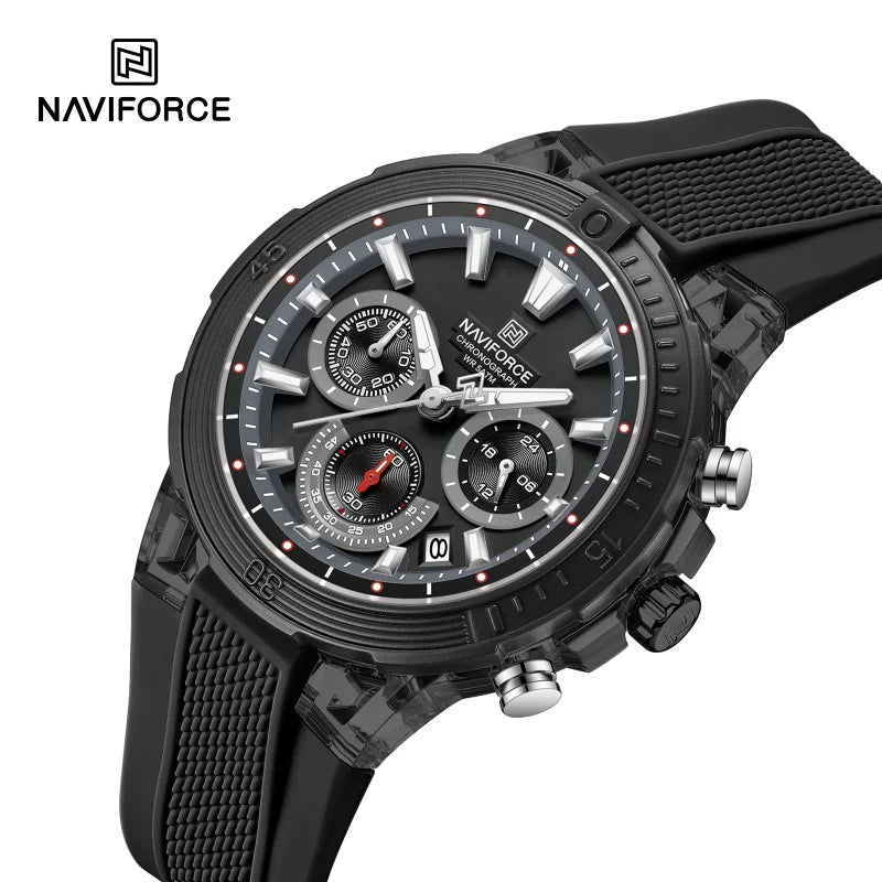 Reloj deportivo cronógrafo NAVIFORCE para hombre, cuarzo, resistente al agua 50M, reloj 24 horas, correa de silicona, reloj de moda para hombre al aire libre