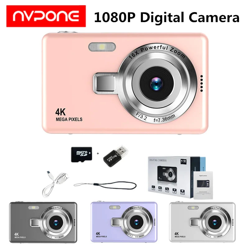 Cámara Digital CCD 1080P para niños, cámara Vlogging con enfoque automático de 96MP, videocámara con Zoom 16X, pantalla IPS de 2,4 pulgadas para fotografía de adultos