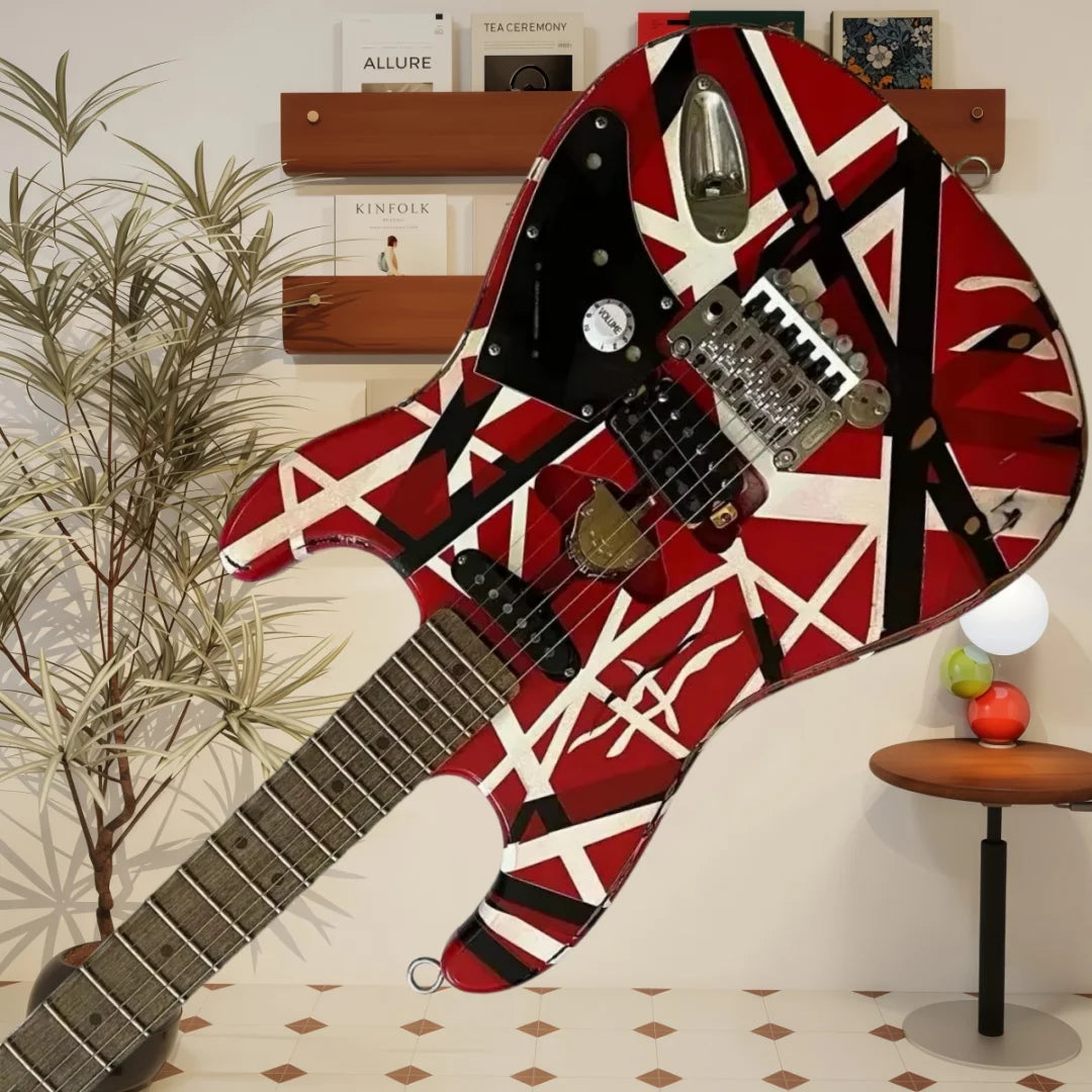 Guitarra alemana de envío inmediato, color rojo intenso, con mástil de arce de estilo retro, puente ajustable y pastillas SH. Un regalo práctico para aprender música.