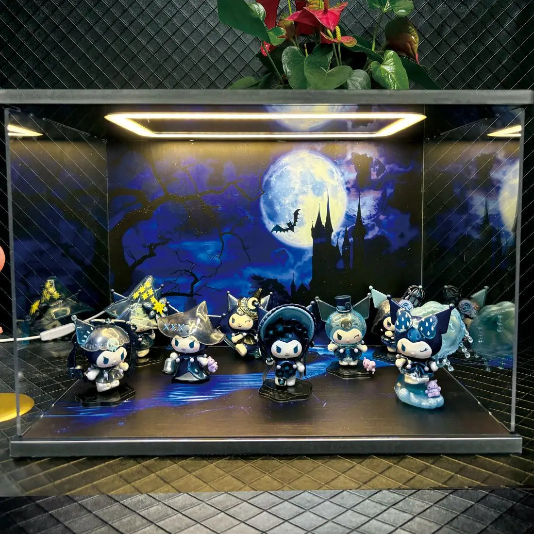 Vitrina expositora de acrílico transparente de 5 escenas para juguetes tipo "blind box" con luces LED cuadradas y puerta, armario para figuras de acción