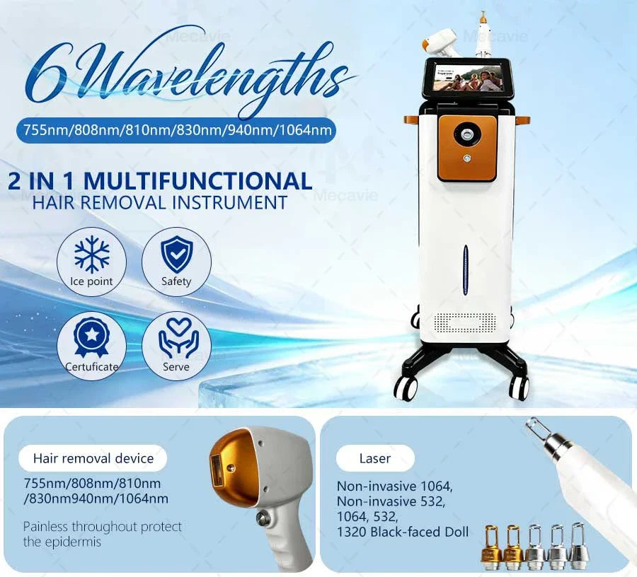 Máquina de belleza láser de diodo TEC 2 en 1 White Swan, depiladora permanente indolora, eliminación de tatuajes con láser de picosegundos, limpieza de cejas