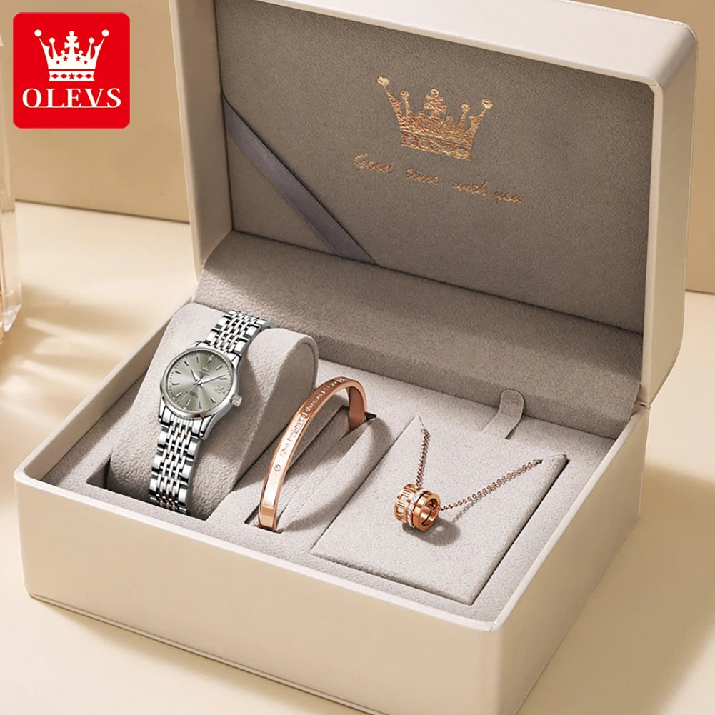 Reloj mecánico para mujer OLEVS 6635, reloj de pulsera elegante de lujo sencillo, reloj automático con calendario y resistente al agua de acero inoxidable