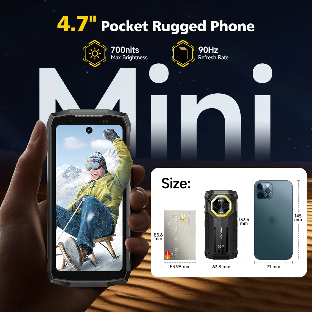 Ulefone Armor Mini 20T Pro 5G TÉRMICO Teléfono robusto de 4.7" Smartphone Android 14 256GB ROM Teléfono móvil con cámara térmica