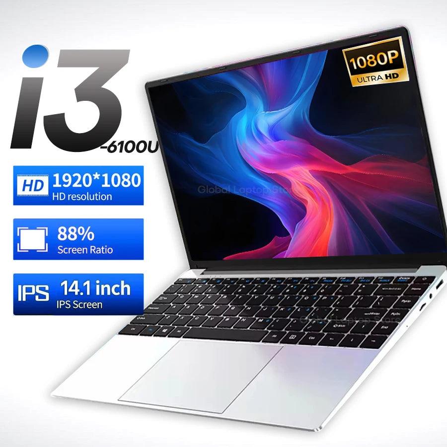 Portátil de oficina Xiaman de 14.1'', procesador Intel Core i3 6100U, Windows 11, 16GB DDR, SSD de 1TB/2TB, ordenador portátil desbloqueado, pantalla FHD