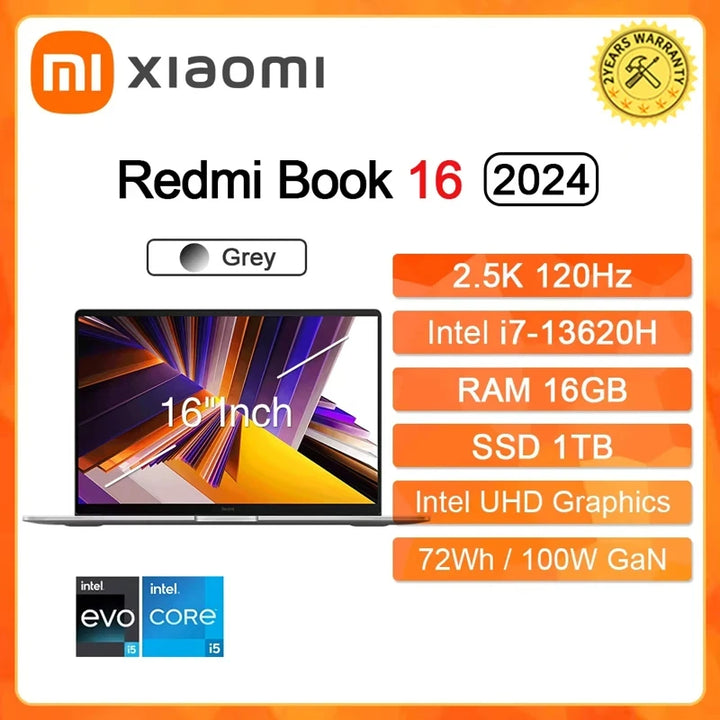 Portátil Xiaomi RedmiBook 16 Intel UHD I5-12450H/I5-13500H 16G 512G/1T SSD Pantalla de 16 Pulgadas 60Hz/120Hz Mi Notebook