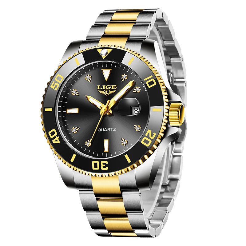 LIGE Nuevo reloj de lujo para hombre, marca superior, reloj de pulsera de cuarzo a la moda, informal, de negocios, resistente al agua 30M, luminoso, reloj para hombre