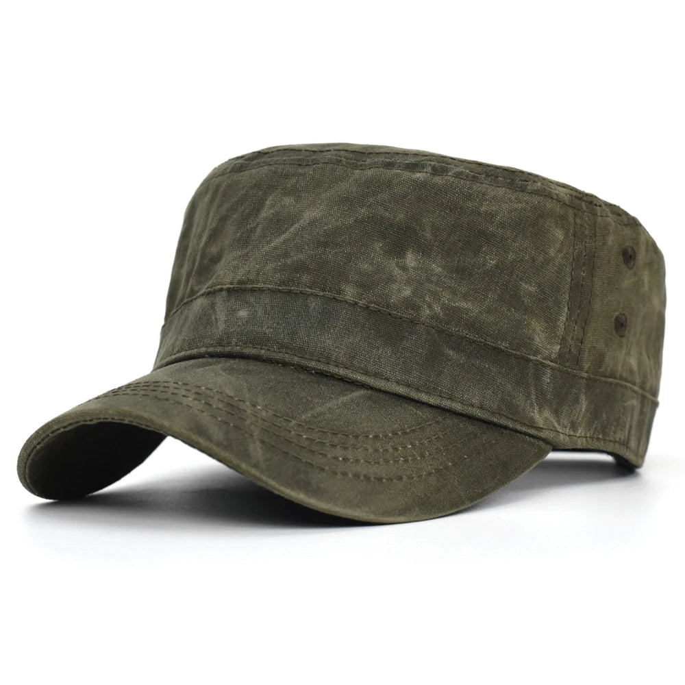 Gorra militar de lona encerada para hombre, impermeable, estilo cadete, diseño único, gorra vintage de copa plana